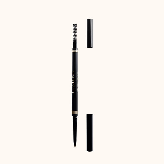 Packshot of Clarins 2-in-1 Blond Brow Pencil featuring an integrated brush and an ultra-fine retractable tip for natural brows.