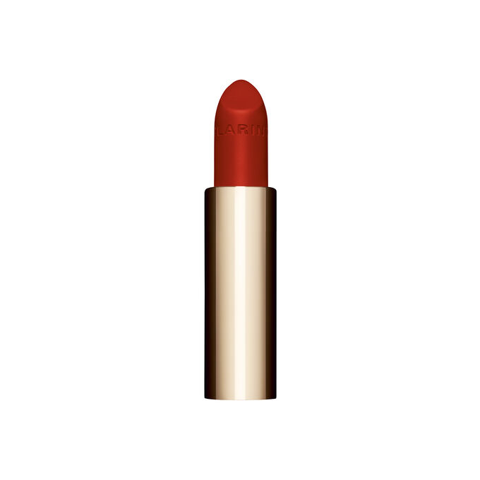 Packshot of the refillable red orange lipstick Joli Rouge in Shade 782 V by Clarins, highlighting its sustainable design