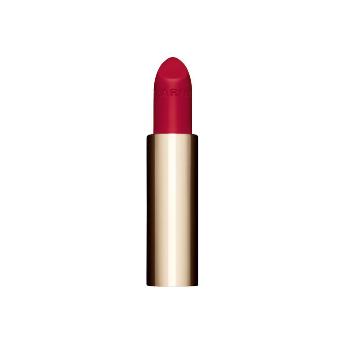 Packshot of the refillable red lipstick Joli Rouge in Shade 742V by Clarins, highlighting its sustainable and elegant design