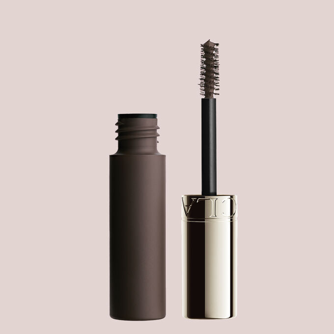 Packshot of Clarins Dark Brown Brow Gel, tinted to perfect deep brown brows for a bold, structured, and naturally defined look.