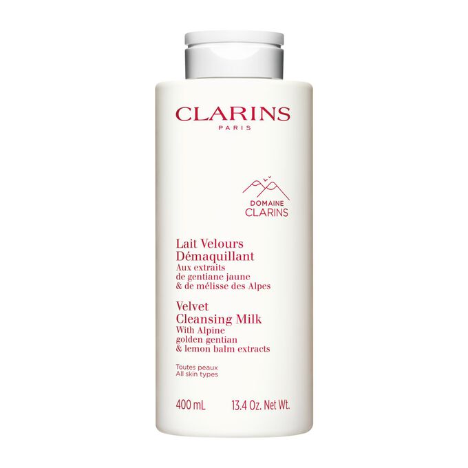 Clarins Refillable Cleansing Milk in eco-refill packaging, offering a sustainable and effective solution for gentle cleansing