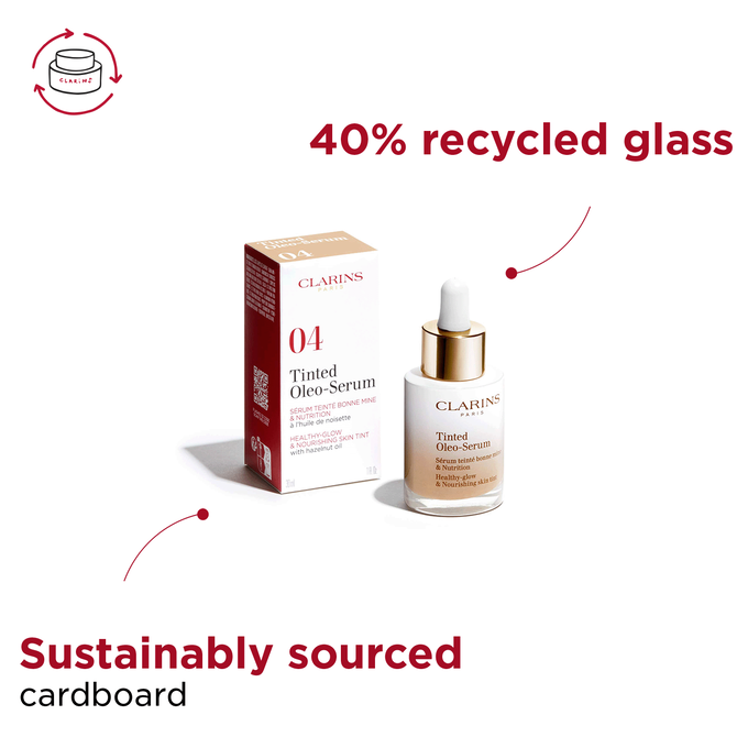 Tinted Oleo Serum pack from 100% recycled glass