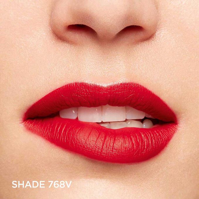 Close-up of a woman&rsquo;s lips, showcasing the hydration and colour results after applying Joli Rouge in Shade 768 V
