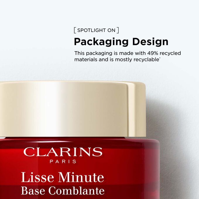 Clarins instant smooth red jar highlighted for its packaging design and sustainable beauty design routine.