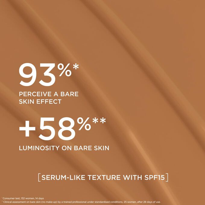 This serum-like foundation delivers a natural effect foundation finish, boosting radiance for 93% of women tested.