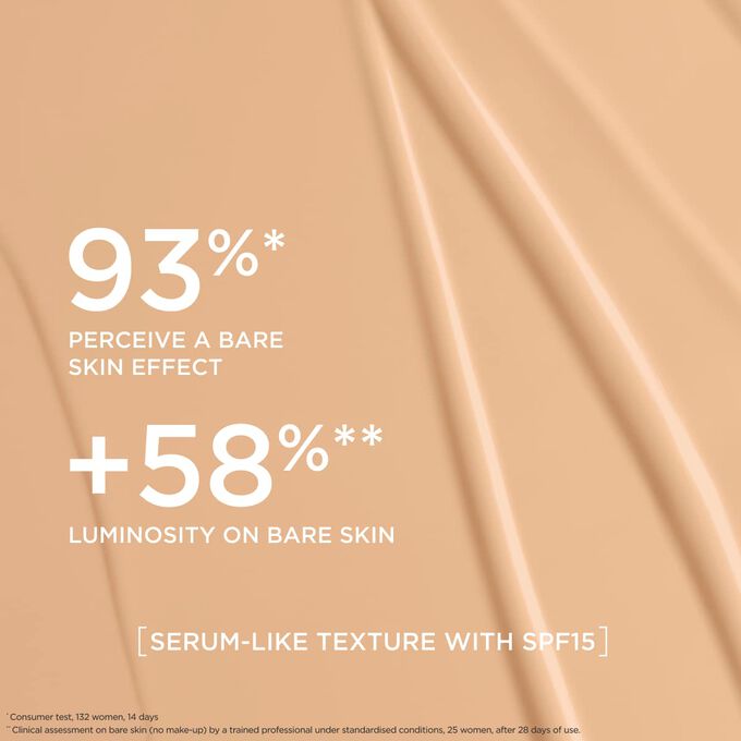 This serum-like foundation delivers a natural effect foundation finish, boosting radiance for 93% of women tested.