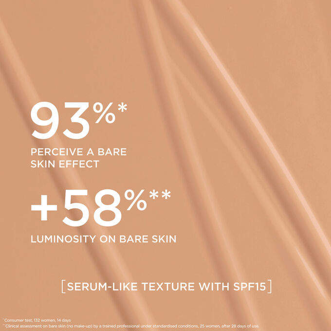 This serum-like foundation delivers a natural effect foundation finish, boosting radiance for 93% of women tested.