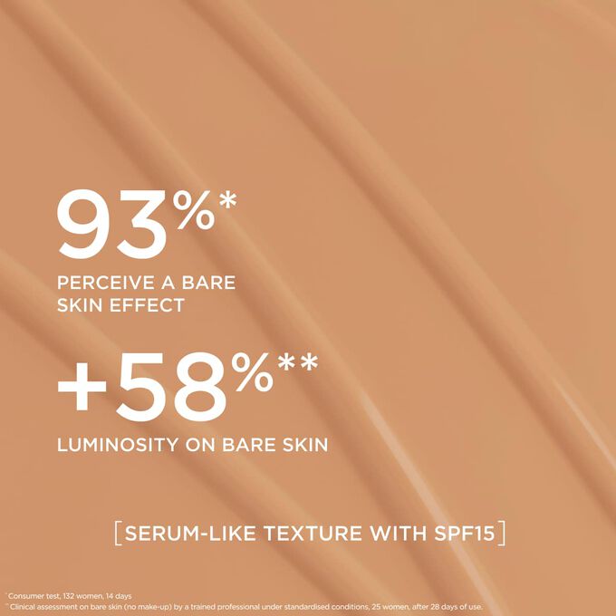 This serum-like foundation delivers a natural effect foundation finish, boosting radiance for 93% of women tested.