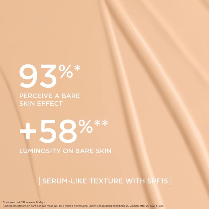 This serum-like foundation delivers a natural effect foundation finish, boosting radiance for 93% of women tested.