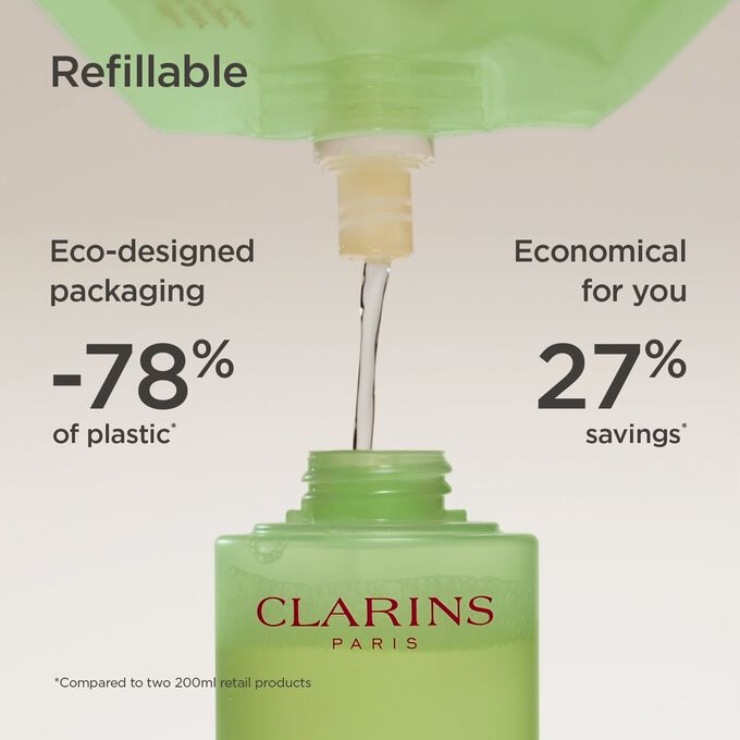 Focus on the refill, highlighting that it reduces plastic use by 78% and that you save 27% of money.