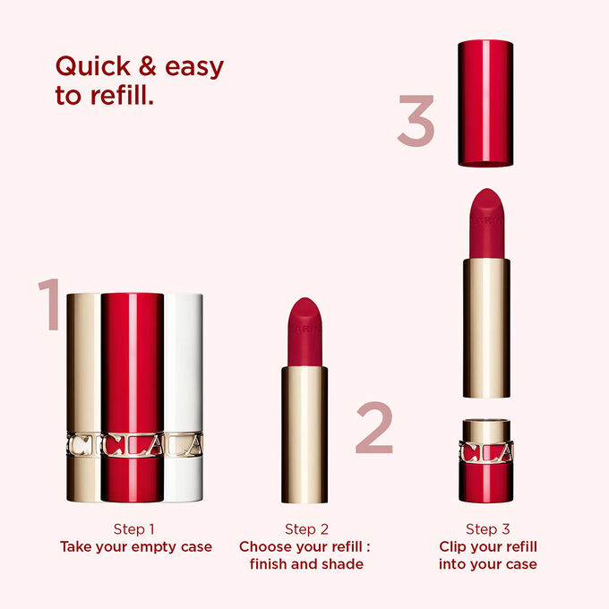 Step-by-step guide on how to refill your refillable Lipstick Joli Rouge by Clarins, ensuring sustainable beauty practices.