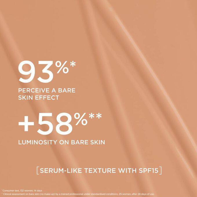 This serum-like foundation delivers a natural effect foundation finish, boosting radiance for 93% of women tested.