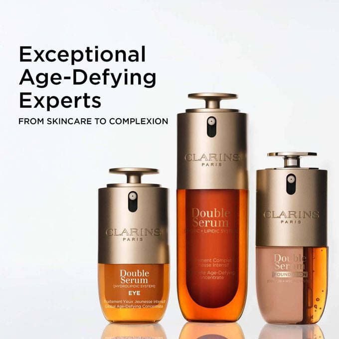 Double serum and double serum eye displayed to illustrate the perfect anti-ageing routine