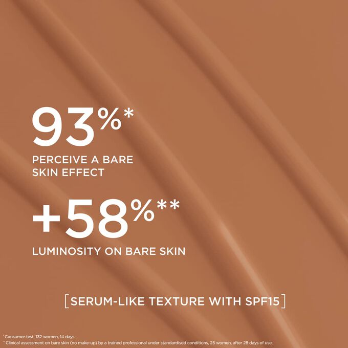 This serum-like foundation delivers a natural effect foundation finish, boosting radiance for 93% of women tested.