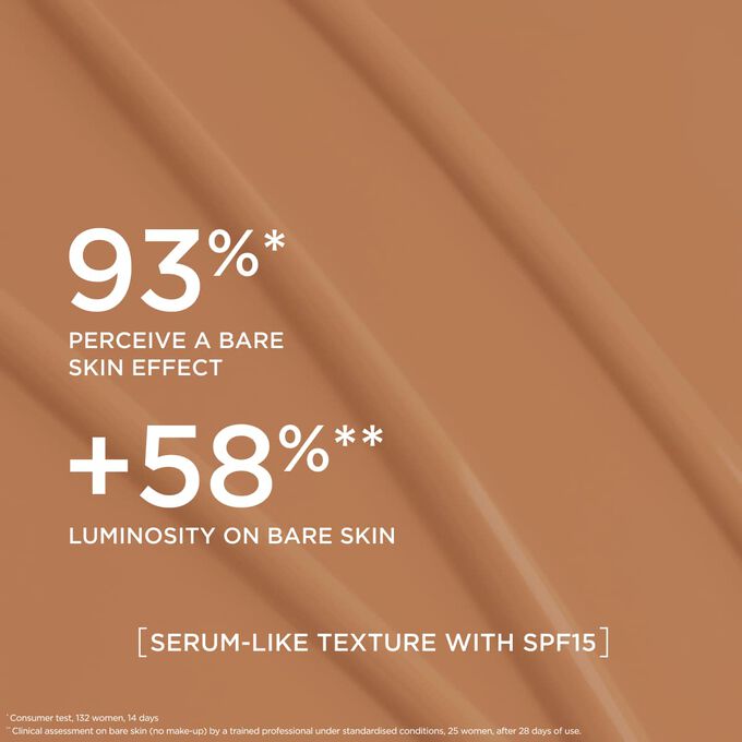 This serum-like foundation delivers a natural effect foundation finish, boosting radiance for 93% of women tested.