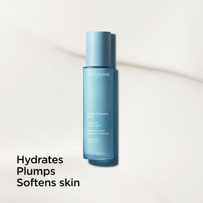 Packshot of Clarins Hydra-Essentiel 23 Emulsion, a moisturising and softening daytime face emulsion with hyaluronic acid.