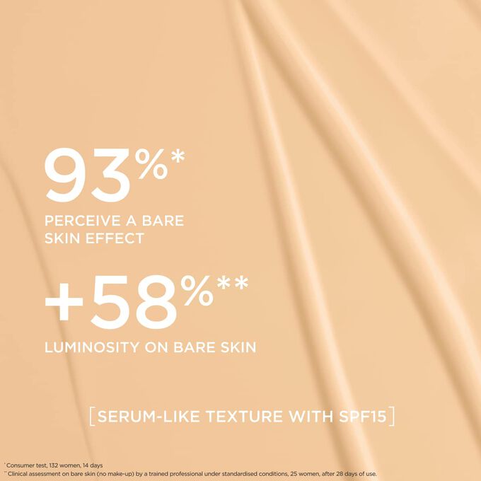 This serum-like foundation delivers a natural effect foundation finish, boosting radiance for 93% of women tested.