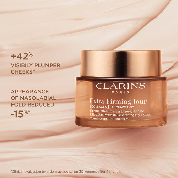 Packshot of the Extra Firming Day Cream to illustrate the cheek plumping, face contour defining, and nasolabial fold effect.