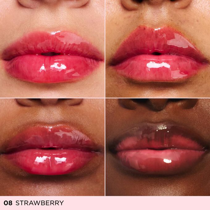 This nourishing lip oil enhances different lip tones, providing a sheer mirror shine that mimics a subtle tinted lip oil.