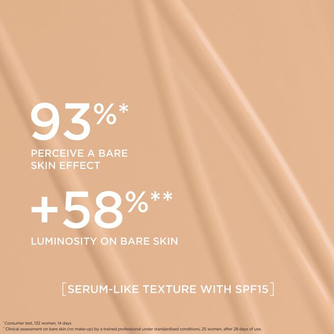 This serum-like foundation delivers a natural effect foundation finish, boosting radiance for 93% of women tested.