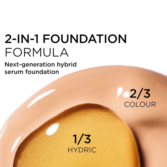 Focus on the mix of two textures: serum and foundation in Clarins' serum foundation powered formula for next-gen coverage