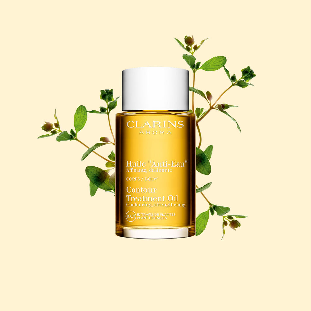 Clarins Contour Treatment Oil acts as a leg massage oil to reduce puffiness, containing pure plant extracts for light legs.