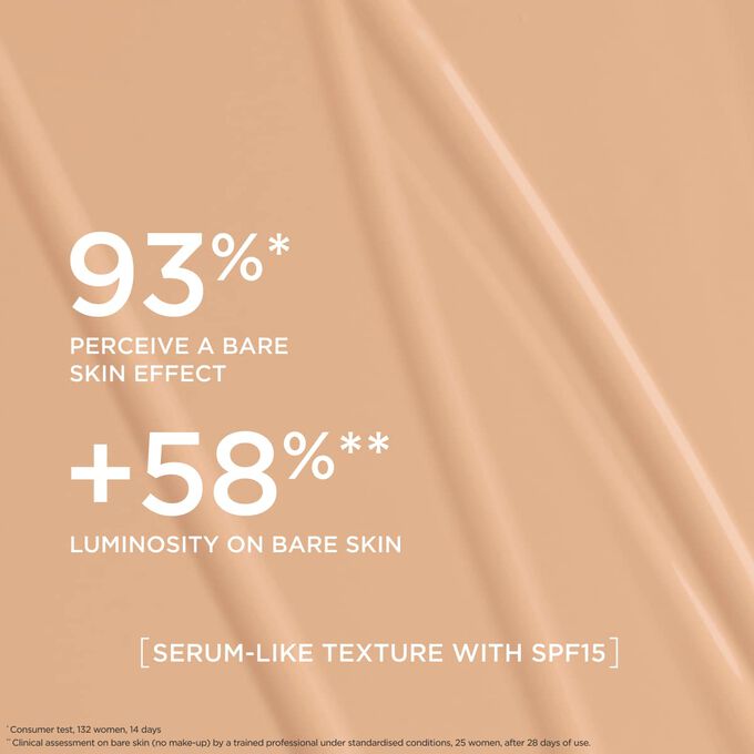 This serum-like foundation delivers a natural effect foundation finish, boosting radiance for 93% of women tested.