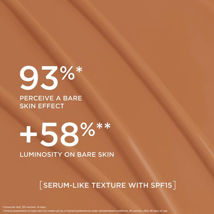 This serum-like foundation delivers a natural effect foundation finish, boosting radiance for 93% of women tested.