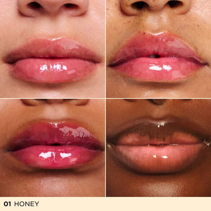 This nourishing lip oil enhances different lip tones, providing a sheer mirror shine that mimics a subtle tinted lip oil.