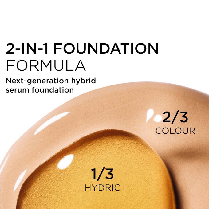 Focus on the mix of two textures: serum and foundation in Clarins' serum foundation powered formula for next-gen coverage